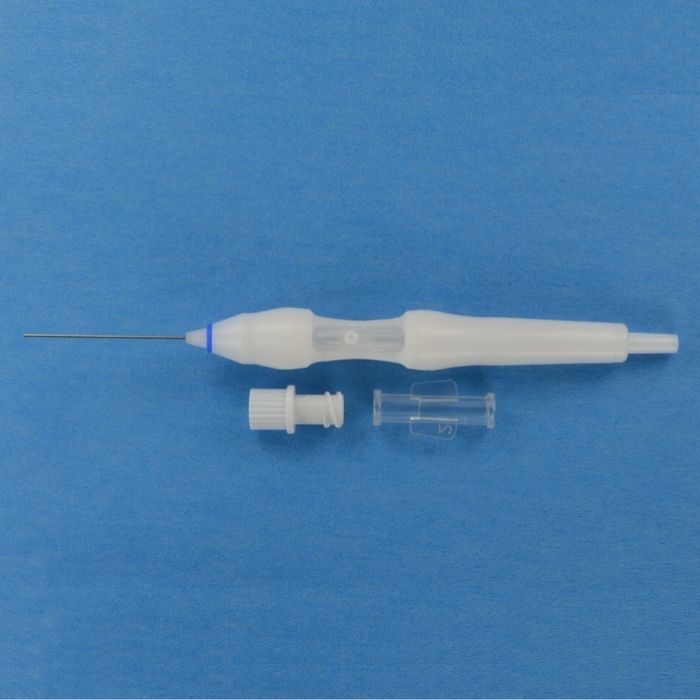 Cánula Backflush punta de cepillo 25G, mango completo, desechable