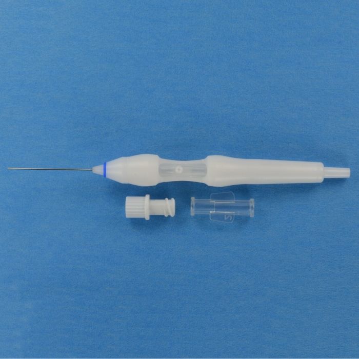 Cánula Backflush tipo Charles 25G, mango completo, desechable