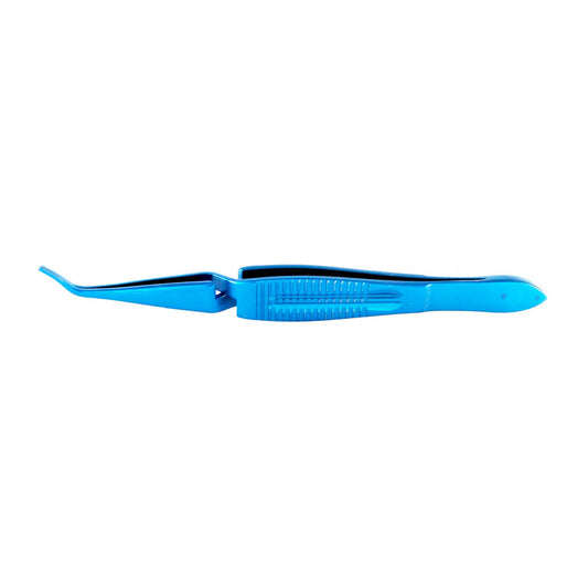 Pinza para esclerótica acción cruzada, mordazas curvas de 0.3mm, mango plano, titanio